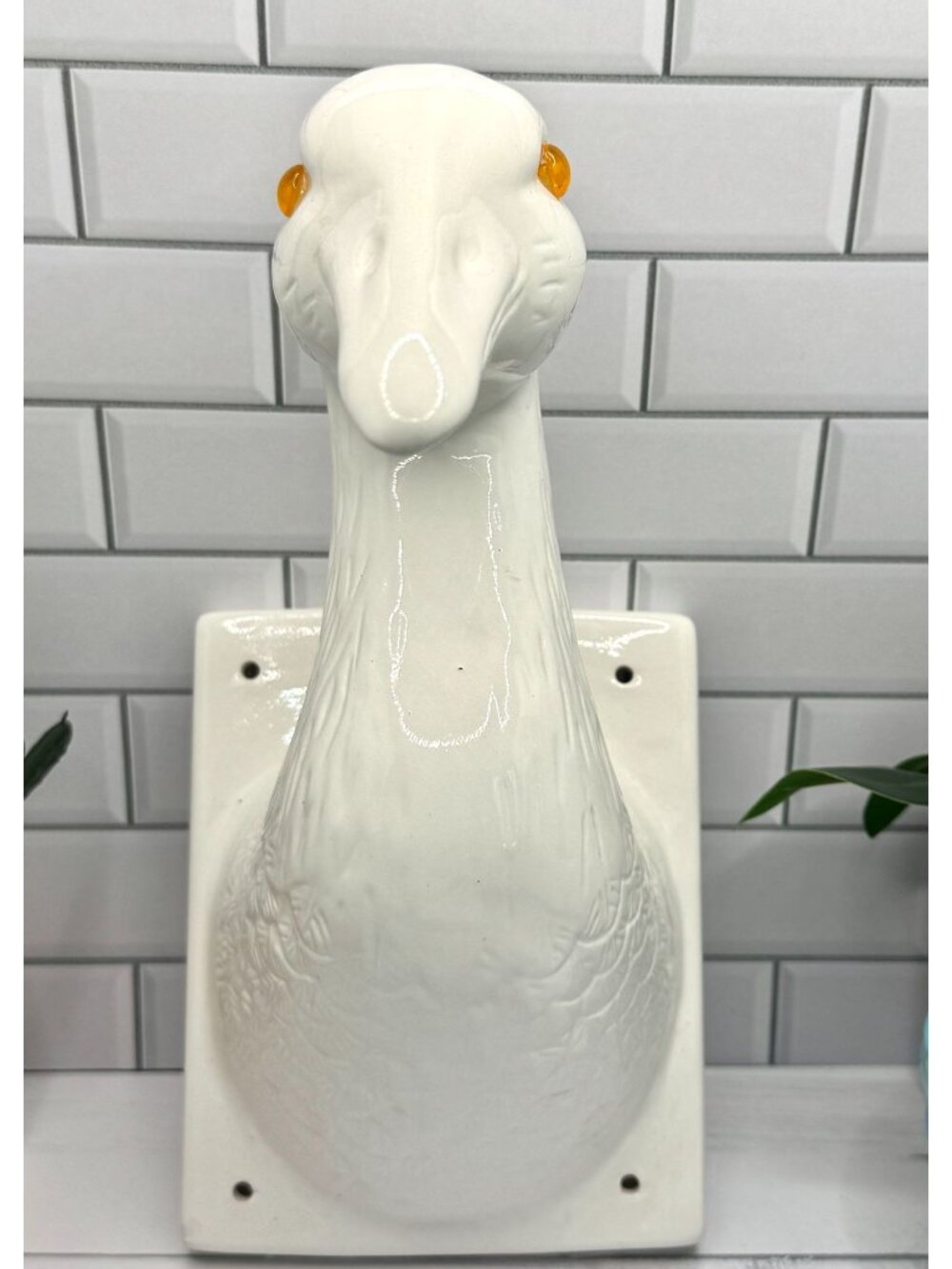 Vintage Ceramic Goose Wall Mount Towel Holder With Amber Eyes